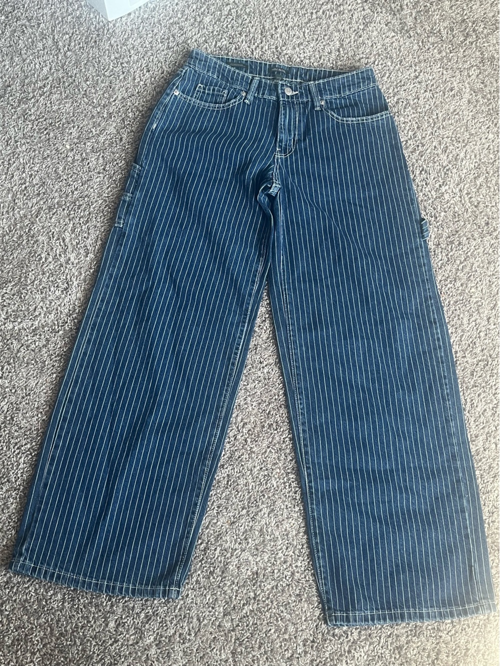 Woman Navy Pinstripe Wide-Leg Jeans Cargo Painter